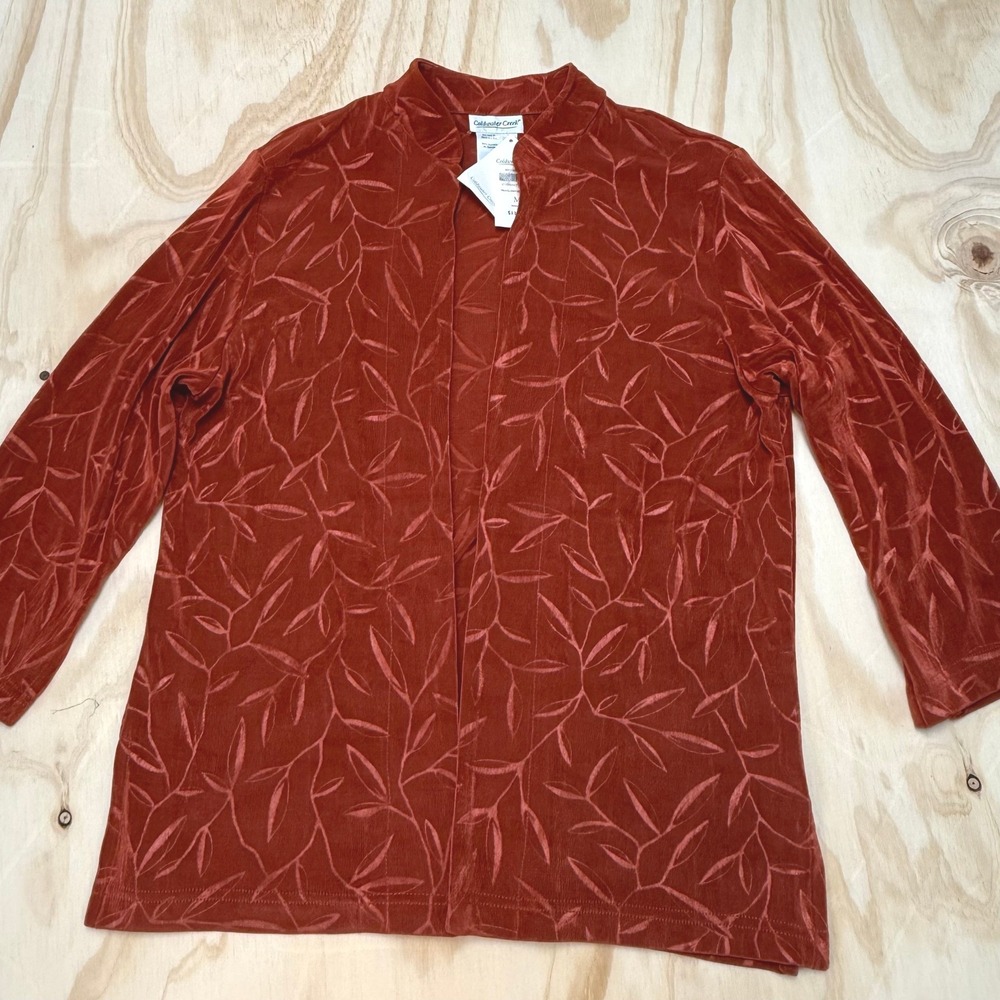 Coldwater Creek Travel Knit Dress Jacket Set Rust Orange Leaf Pattern NWT Medium
